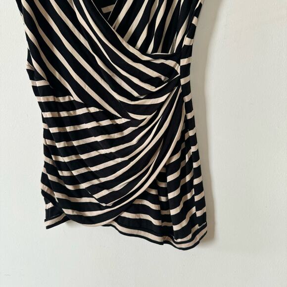 MaxMara Black and Tan Striped Faux Wrap Top M - Picture 3 of 7
